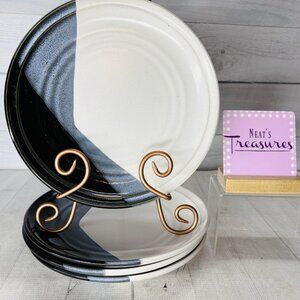 Noritake Stoneware DURANGO 8647 Black Blue Abstract Panels Dinner Plates Set 4